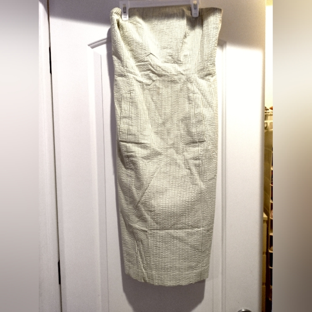 J. Crew green striped strapless dress w/ fake pockets size 6